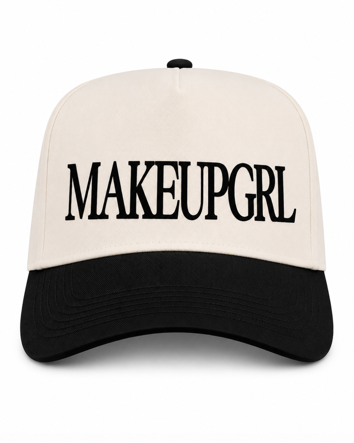 Cap with 'MAKEUPGRL' text on a white background
