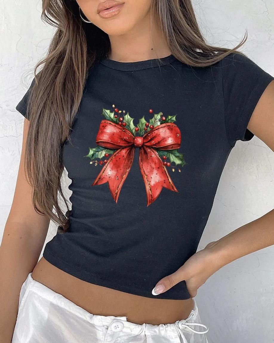 Christmas Coquette Bow Baby Tee